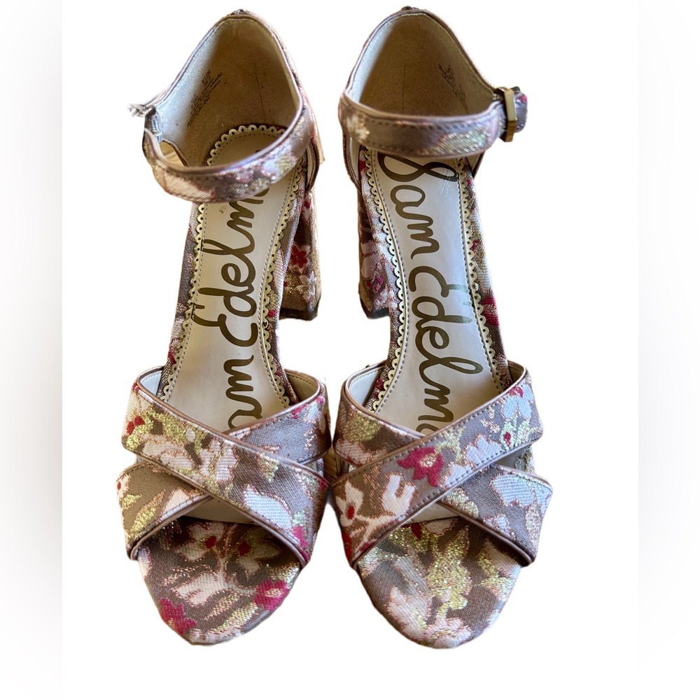 Sam Edelman Pink and Gold Floral Heels